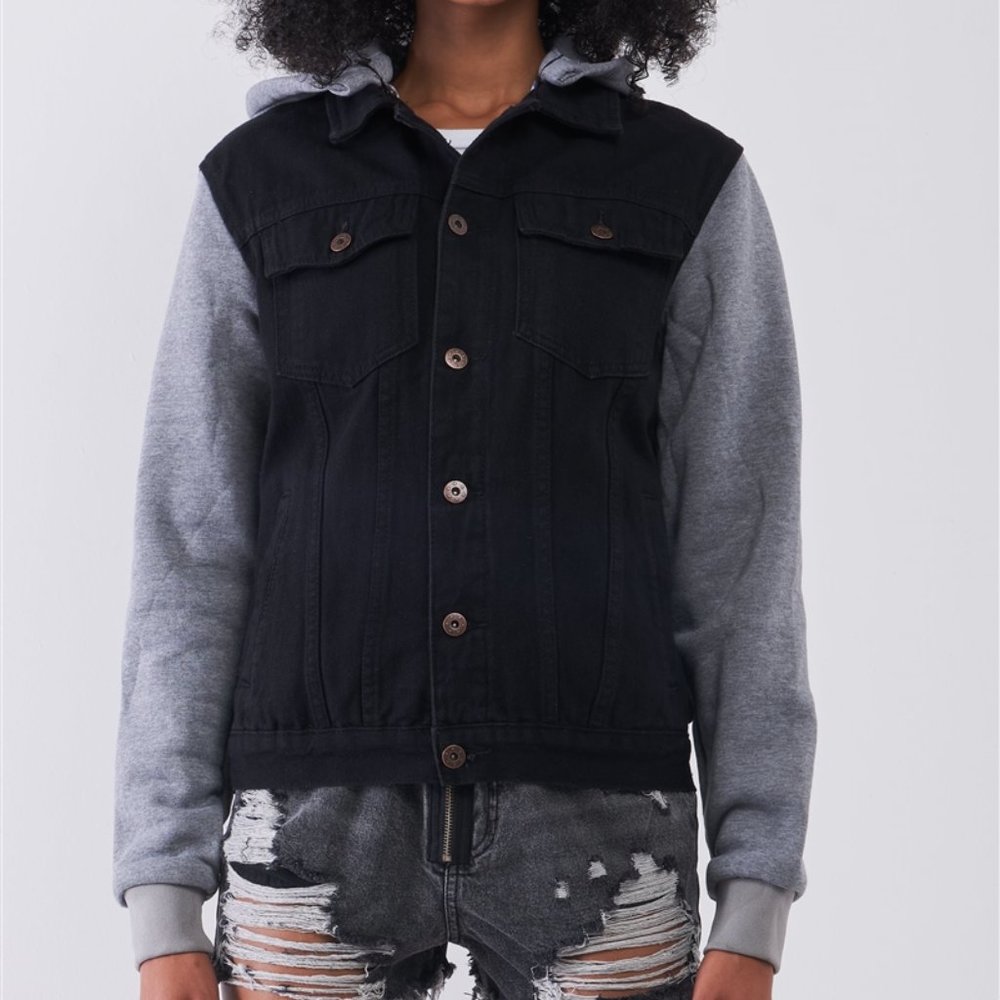 Black Denim Hoodie Jacket - Picture 4 of 5